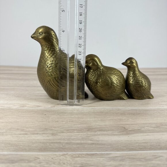 Vintage Solid Brass Quail Figurines Set of 3 MCM Boho Decor - Picture 9 of 11